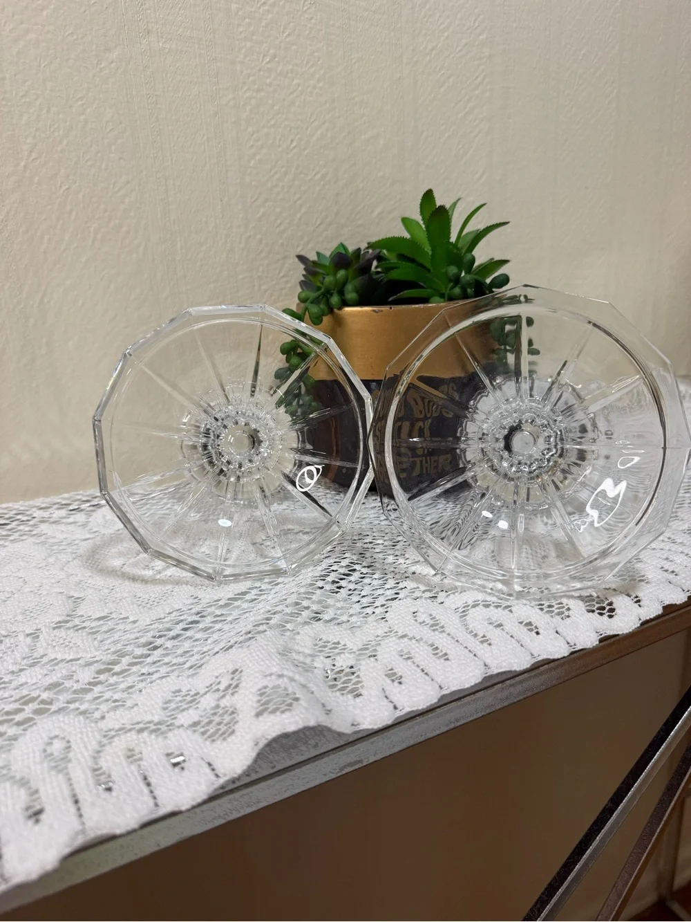 ST GEORGE | TOWLE 24% Fine Lead  Two Crystal Hurricane Lamp Pedestal Base